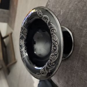 Art Deco Black Glass and Sterling Silver Dish